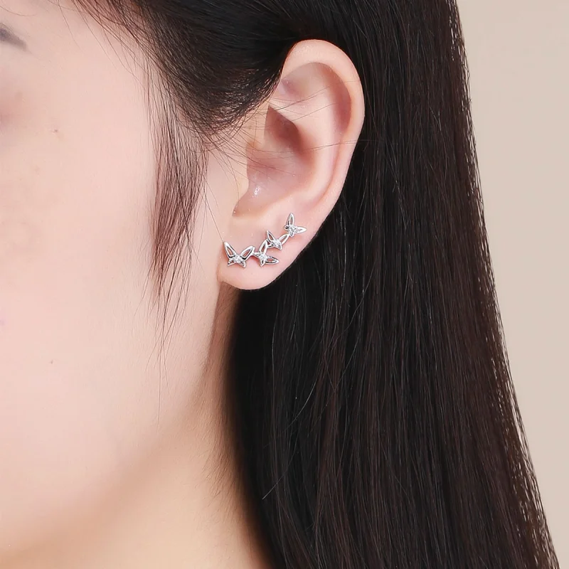 (image for) Pandora Style Elegant Butterfly Dance Stud Earrings - BSE056 - View 5