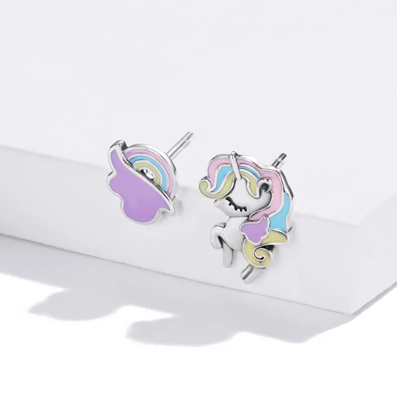 (image for) Pandora Style Fantasy Pony Stud Earrings - SCE1266 - View 3