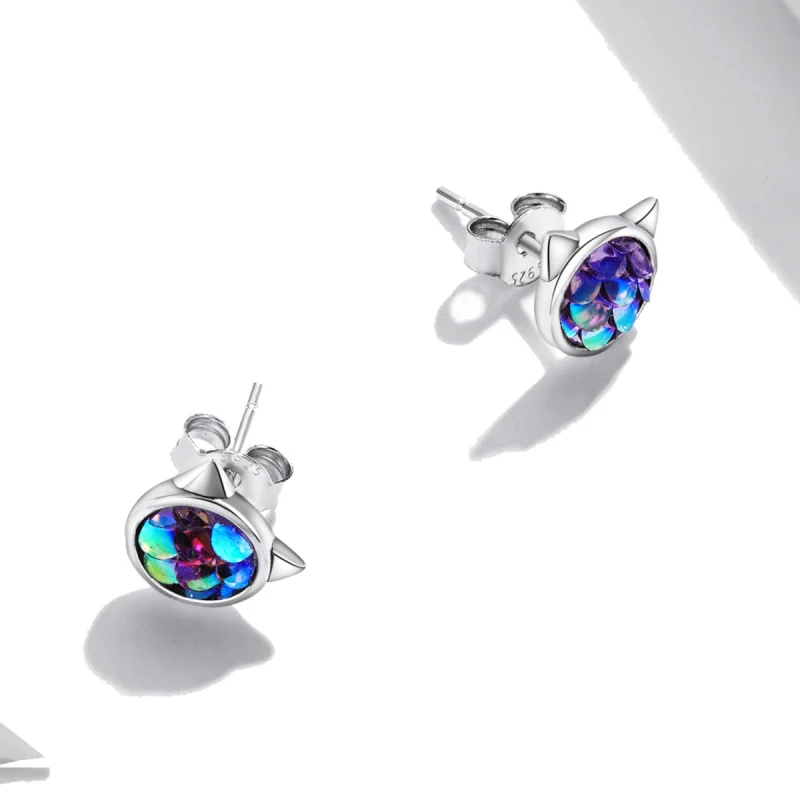 (image for) Pandora Style Fish Scale Cat Head Stud Earrings - SCE1301 - View 2