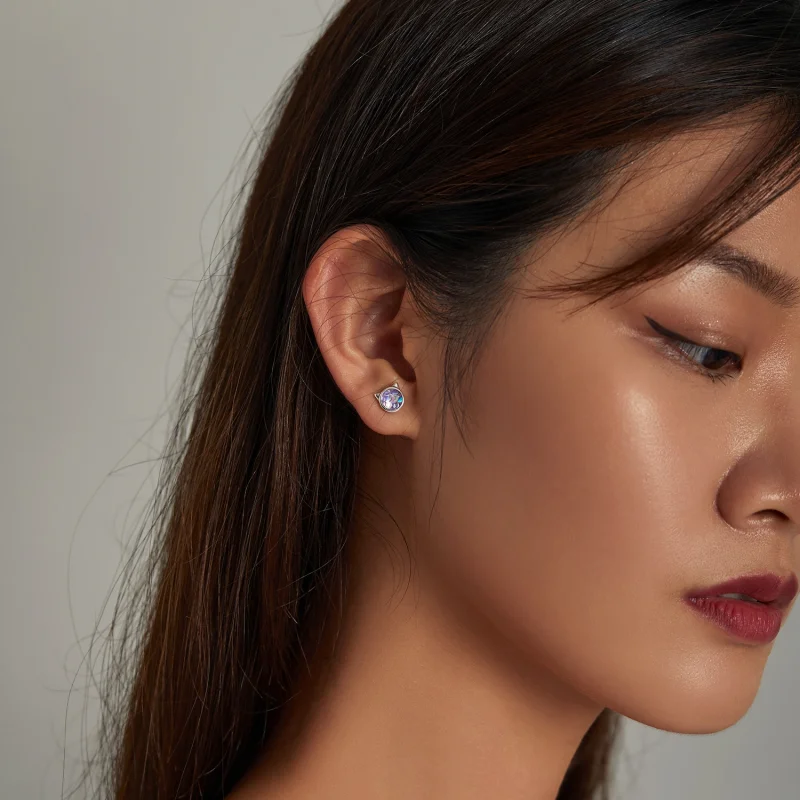 (image for) Pandora Style Fish Scale Cat Head Stud Earrings - SCE1301 - View 5