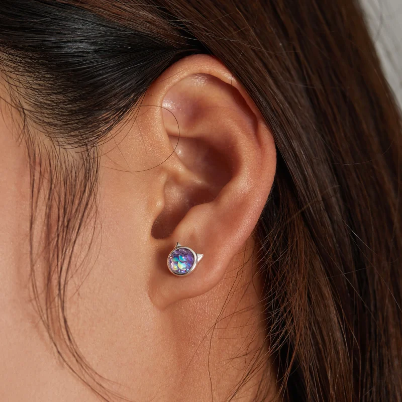 (image for) Pandora Style Fish Scale Cat Head Stud Earrings - SCE1301 - View 6