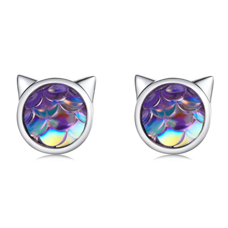 (image for) Pandora Style Fish Scale Cat Head Stud Earrings - SCE1301 - Product Image