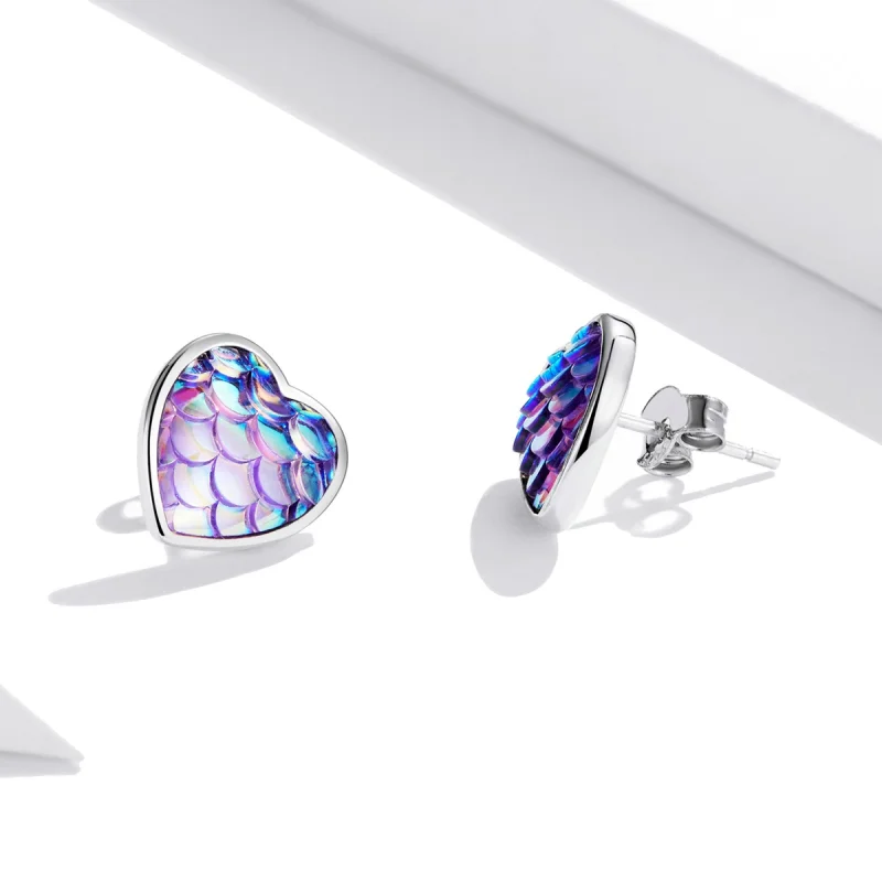 (image for) Pandora Style Fish Scale Heart Stud Earrings - SCE1300 - View 4