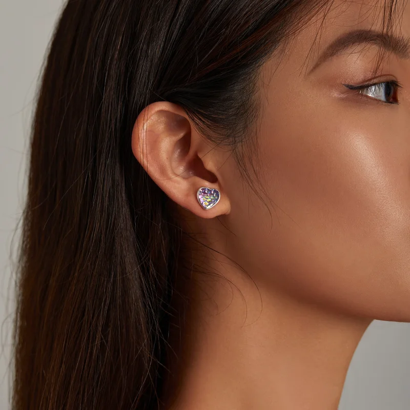 (image for) Pandora Style Fish Scale Heart Stud Earrings - SCE1300 - View 7