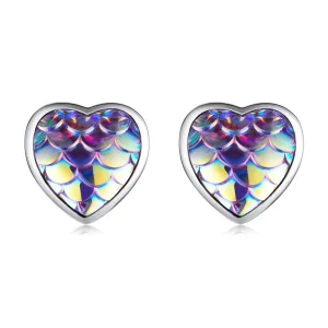 (image for) Pandora Style Fish Scale Heart Stud Earrings - SCE1300