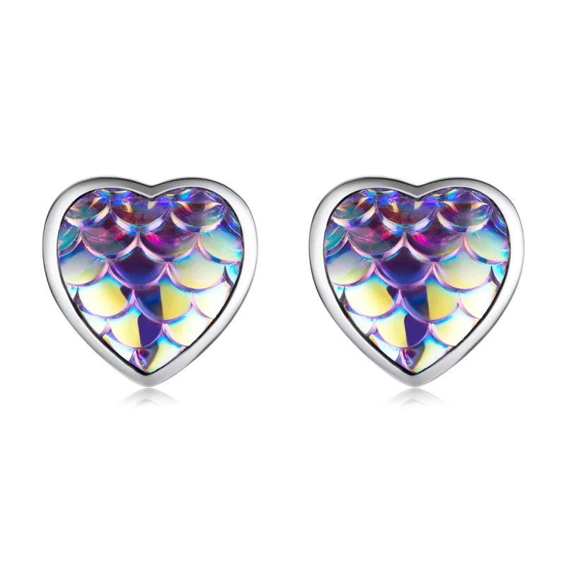 (image for) Pandora Style Fish Scale Heart Stud Earrings - SCE1300 - Product Image