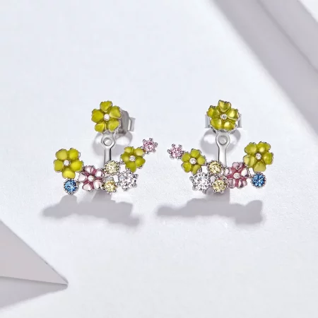 Pandora Style Flower Cluster Stud Earrings - BSE106