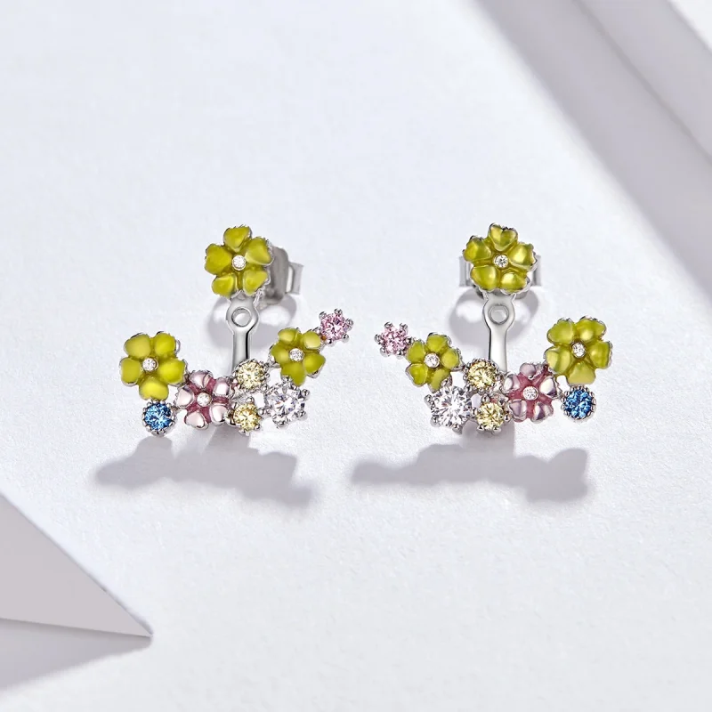 (image for) Pandora Style Flower Cluster Stud Earrings - BSE106 - View 2