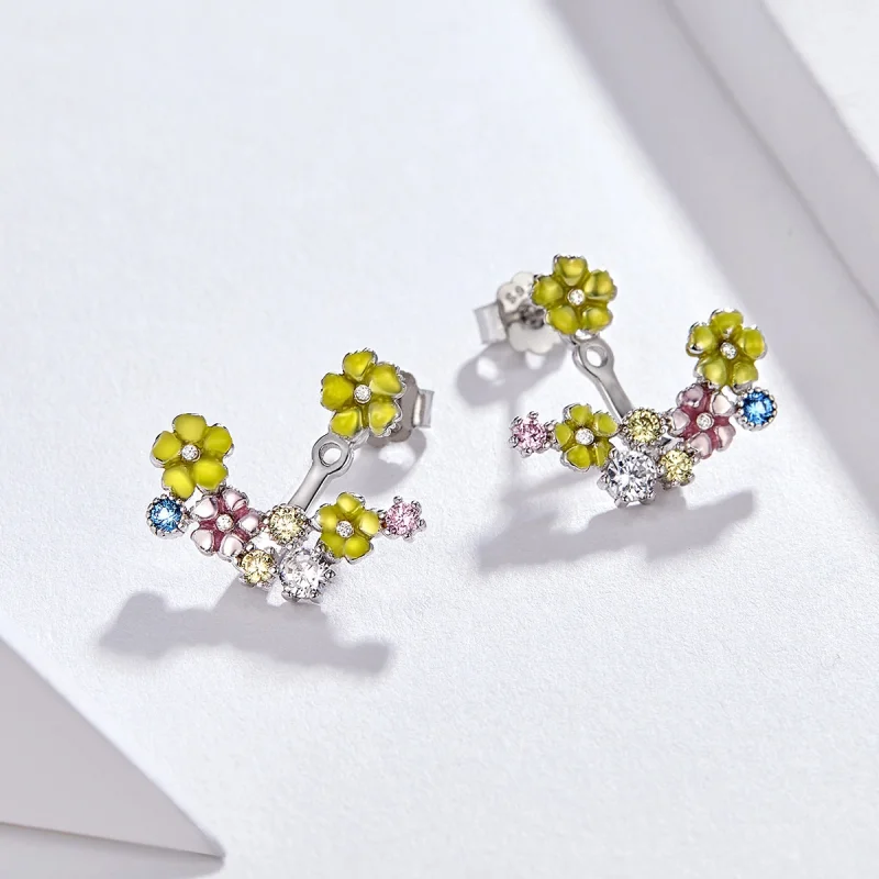 (image for) Pandora Style Flower Cluster Stud Earrings - BSE106 - View 3