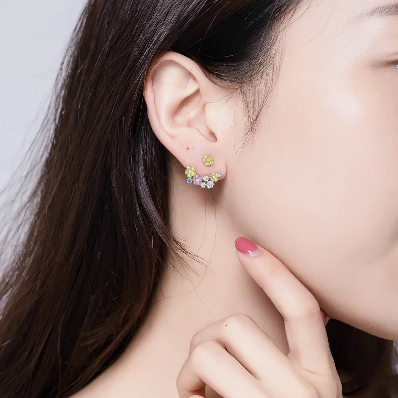 (image for) Pandora Style Flower Cluster Stud Earrings - BSE106 - View 5