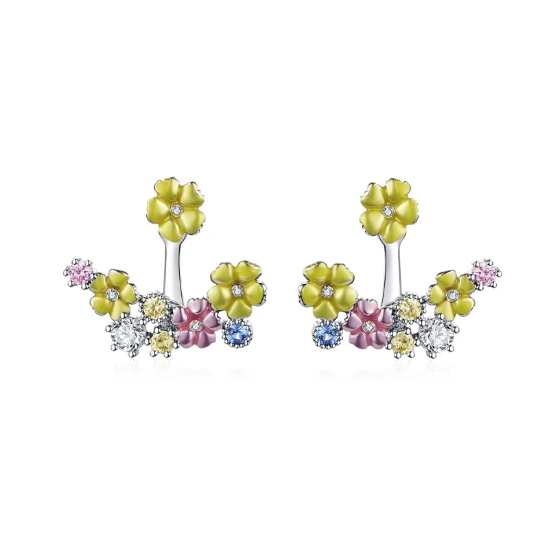 (image for) Pandora Style Flower Cluster Stud Earrings - BSE106 - Product Image