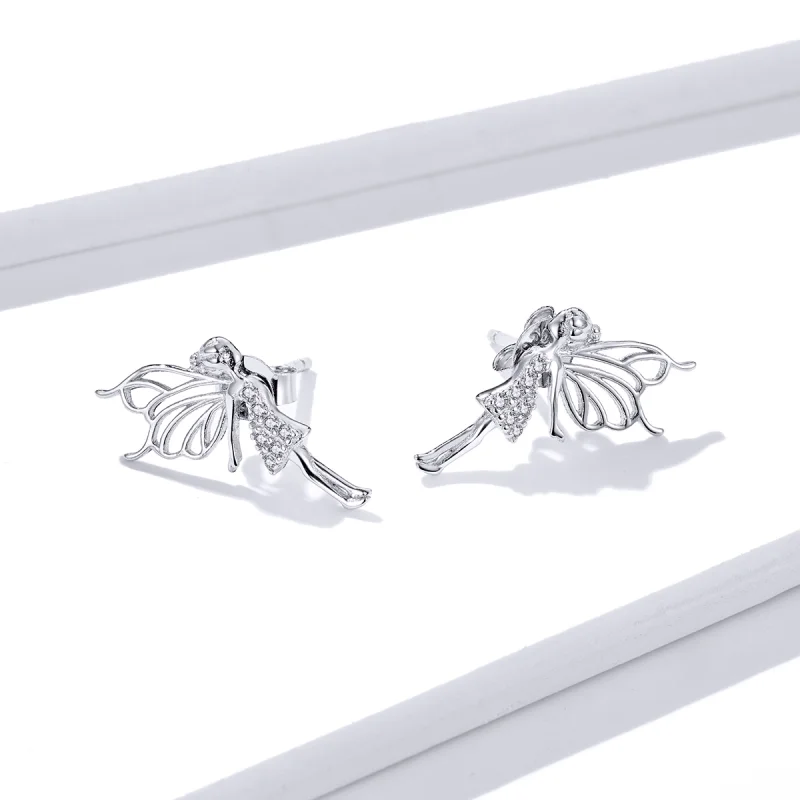 (image for) Pandora Style Flower Elf Stud Earrings - BSE338 - View 2