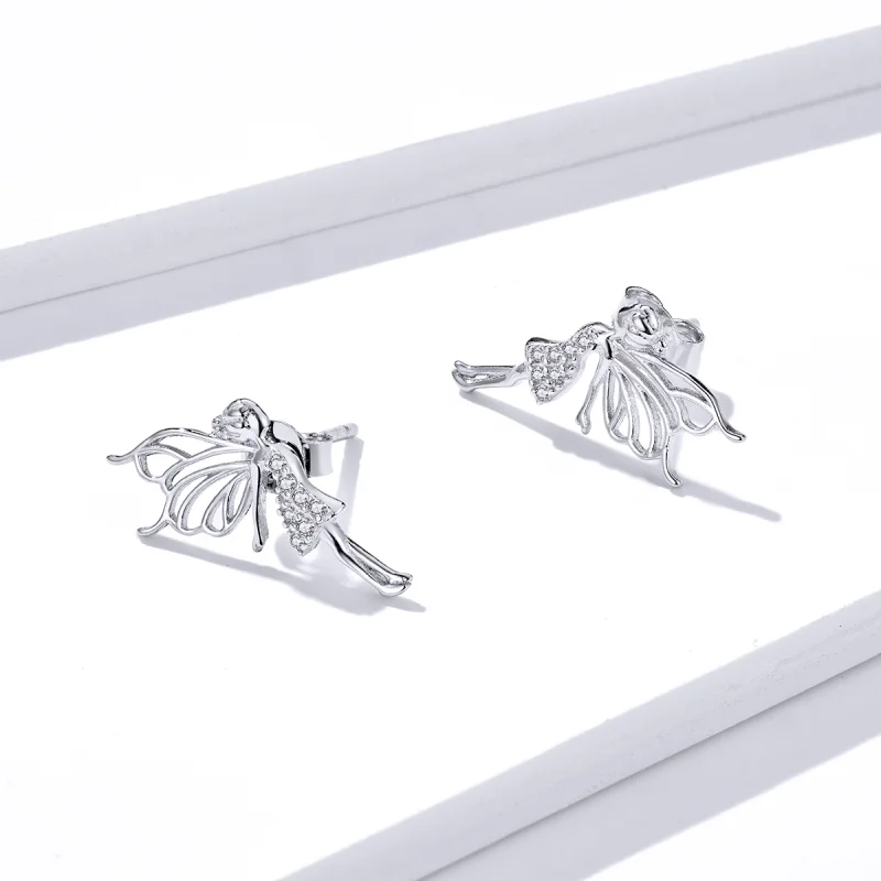 (image for) Pandora Style Flower Elf Stud Earrings - BSE338 - View 3