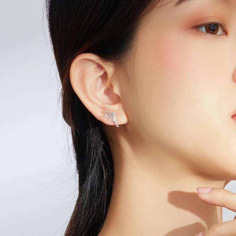 (image for) Pandora Style Flower Elf Stud Earrings - BSE338 - View 5