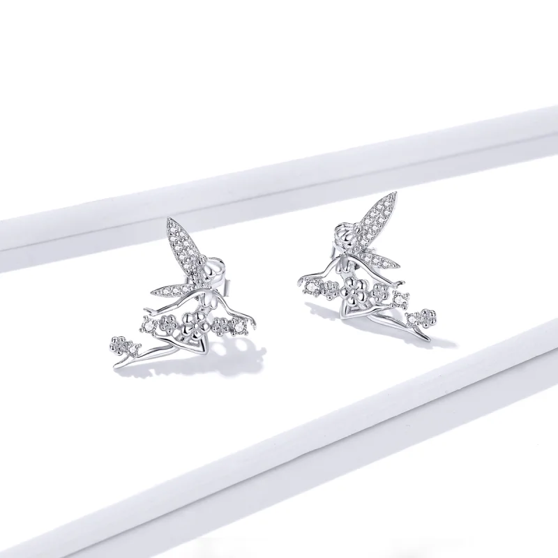 (image for) Pandora Style Flower Elf Stud Earrings - BSE341 - View 3