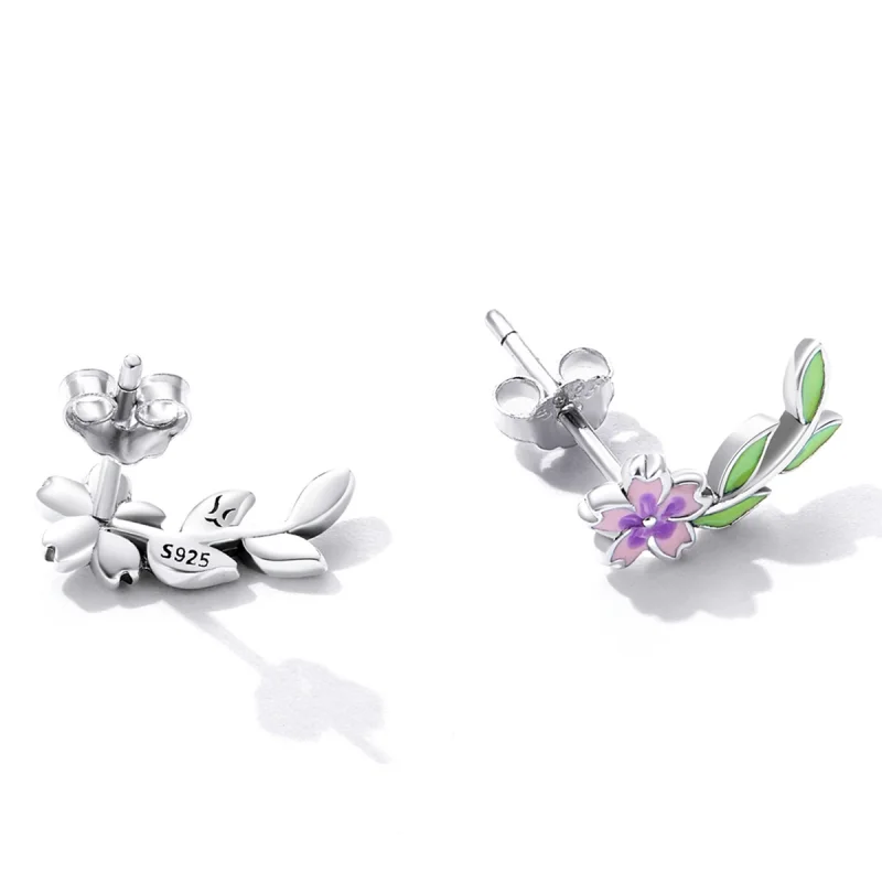 (image for) Pandora Style Flowers Leaves Stud Earrings - SCE1391 - View 4