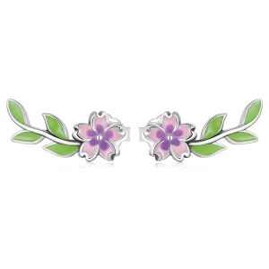(image for) Pandora Style Flowers Leaves Stud Earrings - SCE1391