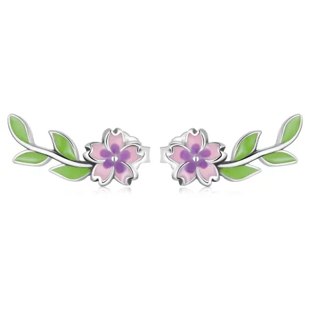 Pandora Style Flowers Leaves Stud Earrings - SCE1391