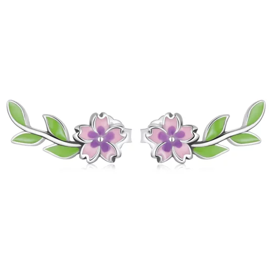 Pandora Style Flowers Leaves Stud Earrings - SCE1391