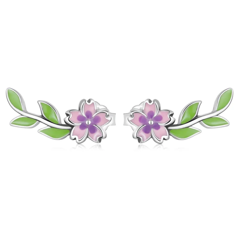 (image for) Pandora Style Flowers Leaves Stud Earrings - SCE1391 - Product Image