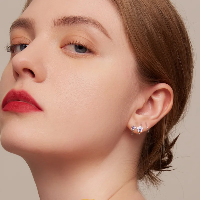 (image for) Pandora Style Flowers Stud Earrings - SCE1462 - View 6