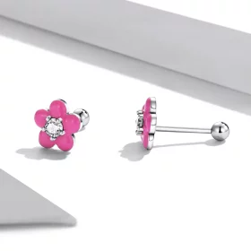 Pandora Style Fluorescent Pink Flowers Stud Earrings - SCE1353 Pandora Style Fluorescent Pink Flowers Stud Earrings - SCE1353