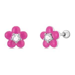 (image for) Pandora Style Fluorescent Pink Flowers Stud Earrings - SCE1353