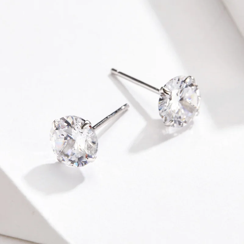 (image for) Pandora Style Four Claw Zircon Stud Earrings - BSE166 - View 4