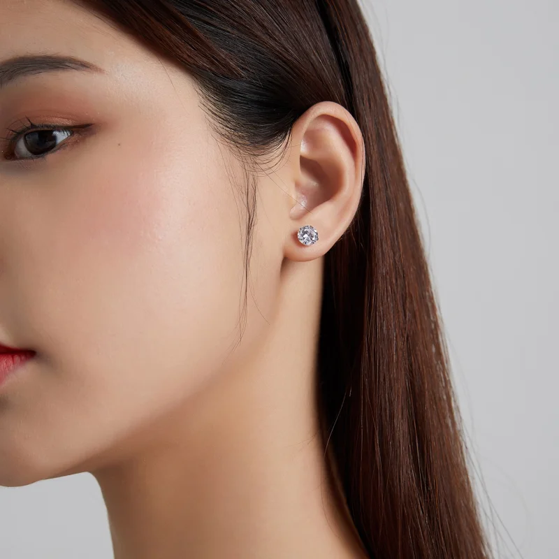 (image for) Pandora Style Four Claw Zircon Stud Earrings - BSE166 - View 6