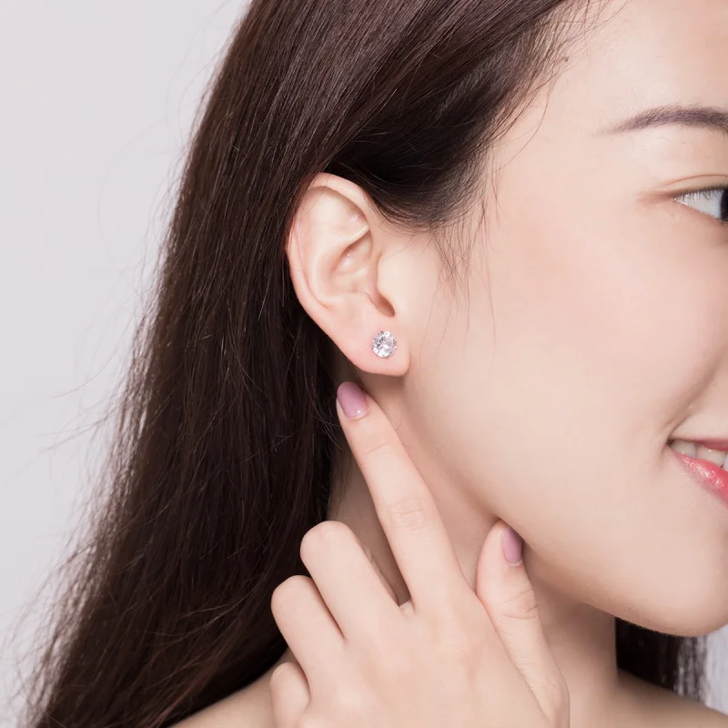 (image for) Pandora Style Four Claw Zircon Stud Earrings - BSE166 - View 8