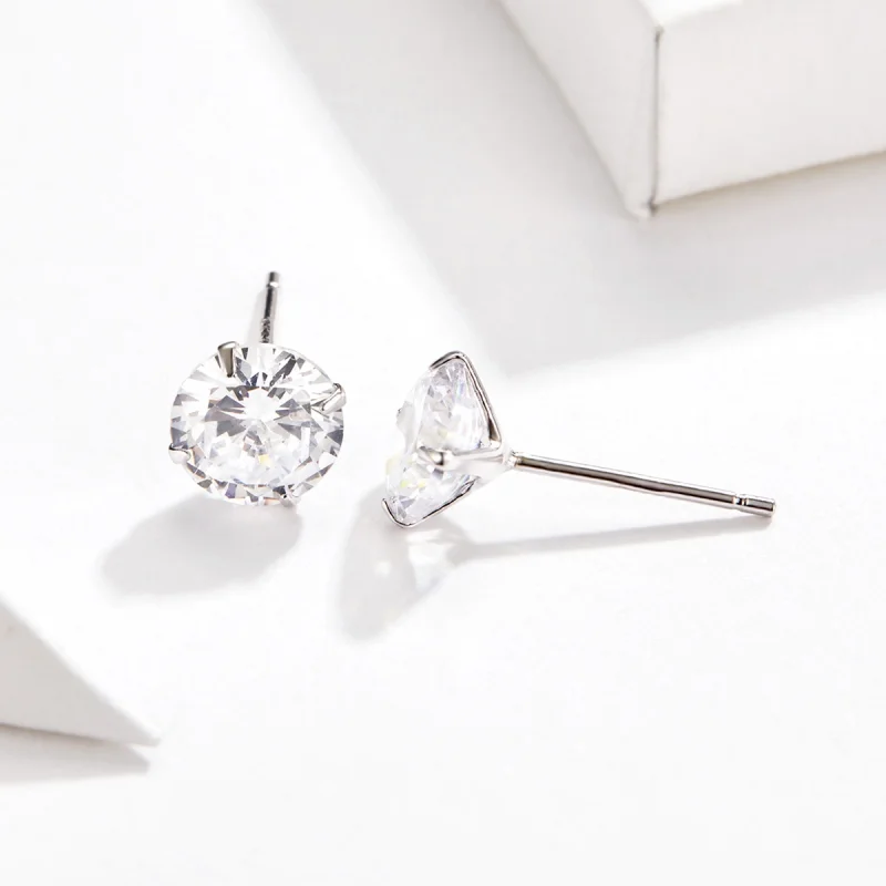 (image for) Pandora Style Four Claw Zircon Stud Earrings - BSE166 - View 9