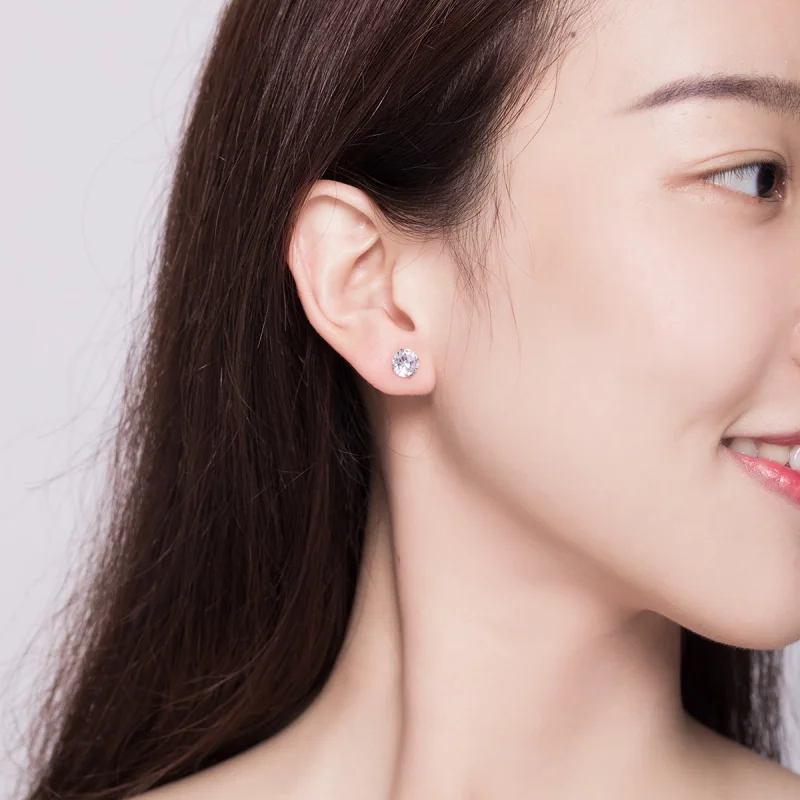 (image for) Pandora Style Four Claw Zircon Stud Earrings - BSE166 - View 11