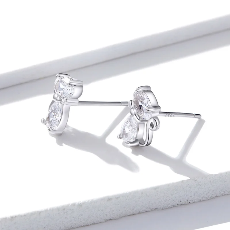 (image for) Pandora Style Four Corner Stone Kitten Stud Earrings - BSE206 - View 2
