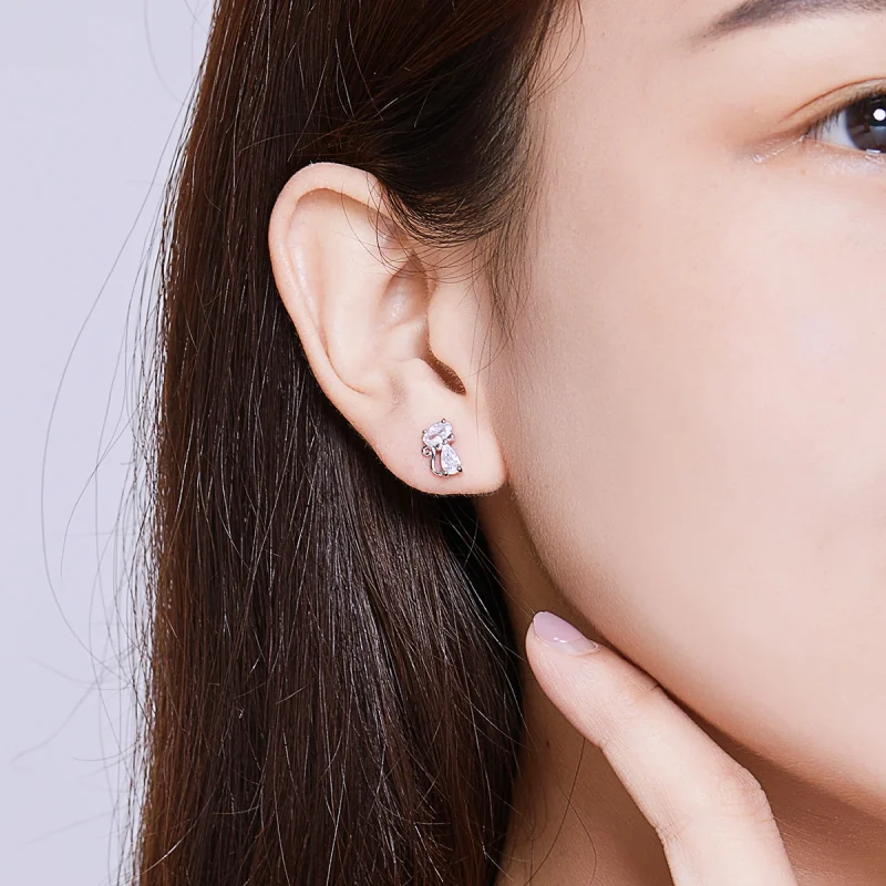 (image for) Pandora Style Four Corner Stone Kitten Stud Earrings - BSE206 - View 7