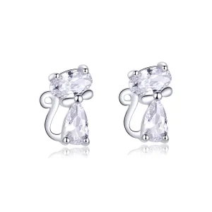 (image for) Pandora Style Four Corner Stone Kitten Stud Earrings - BSE206