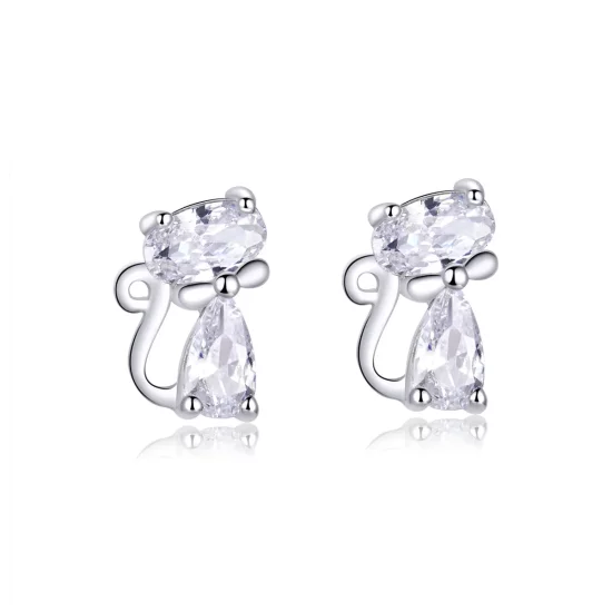 Pandora Style Four Corner Stone Kitten Stud Earrings - BSE206