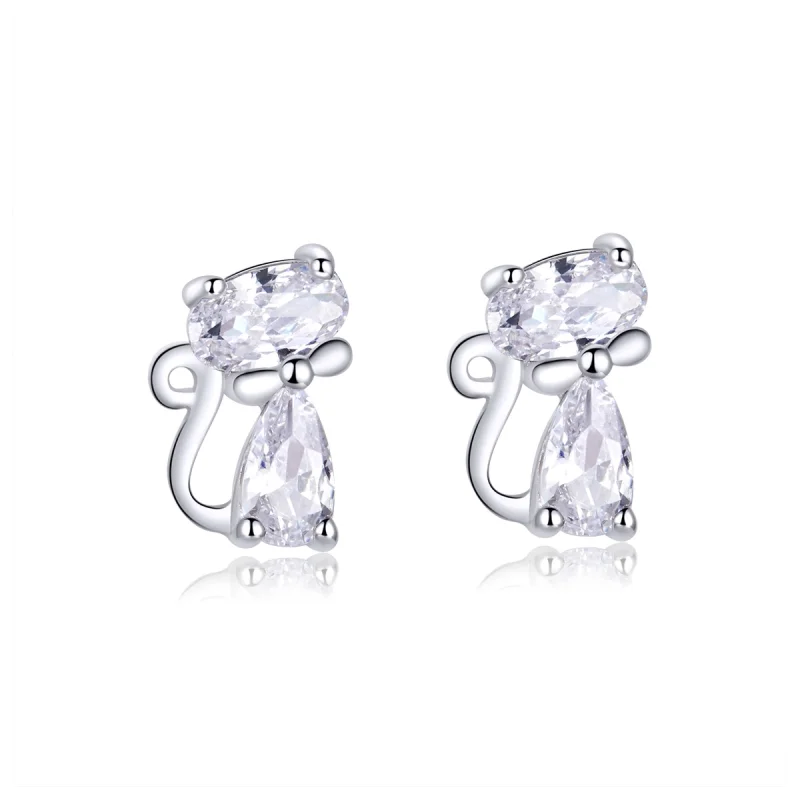(image for) Pandora Style Four Corner Stone Kitten Stud Earrings - BSE206 - Product Image
