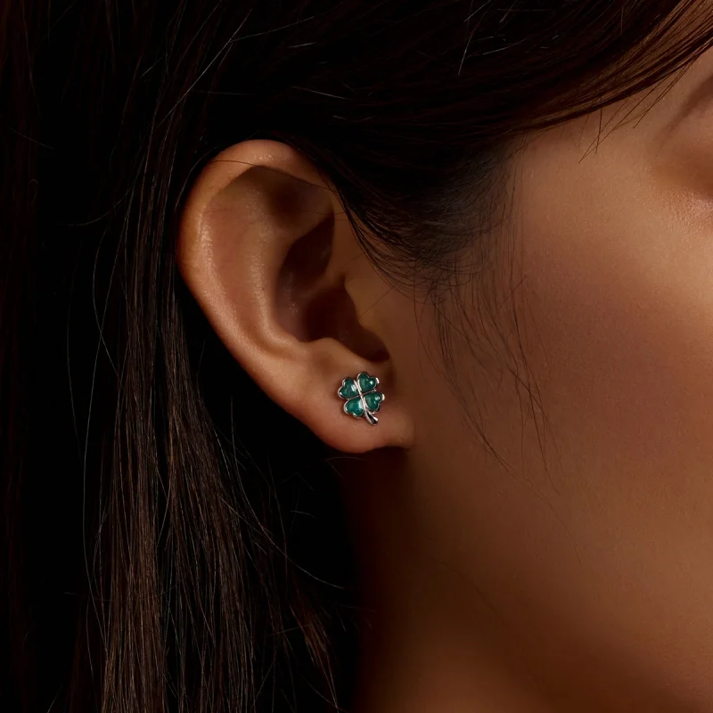 (image for) Pandora Style Four Leaf Clover Stud Earrings - SCE1346 - View 6