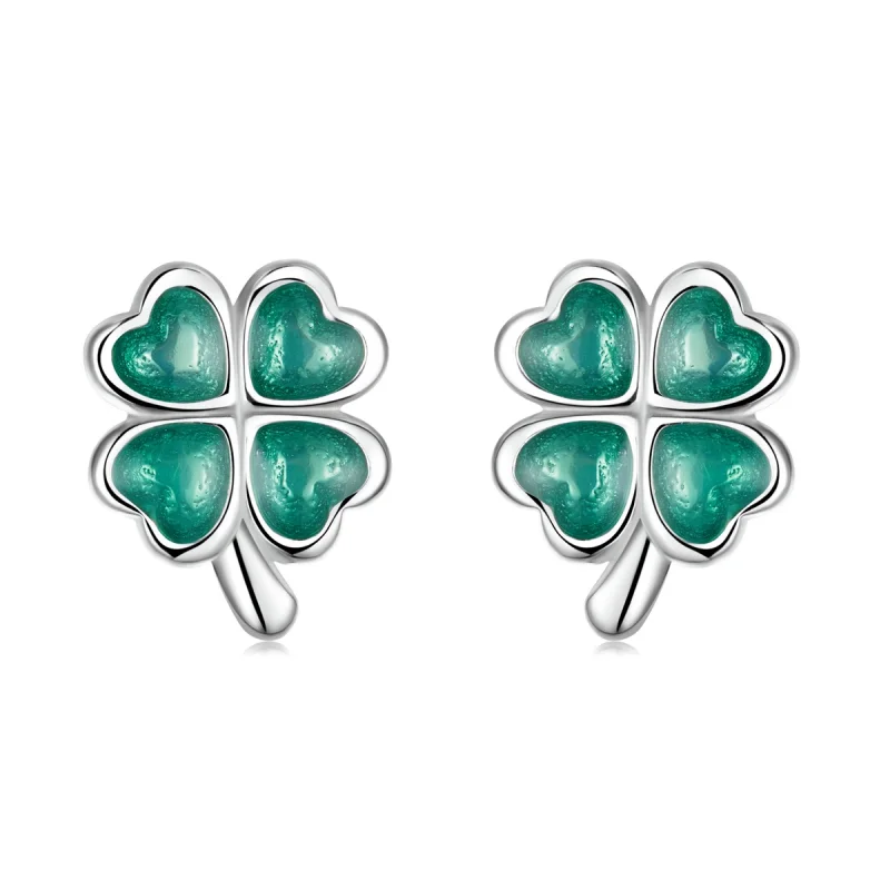 (image for) Pandora Style Four Leaf Clover Stud Earrings - SCE1346 - Product Image