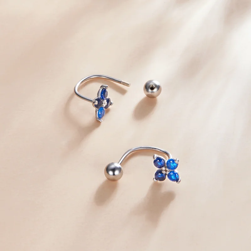 (image for) Pandora Style Four-Petal Flower Stud Earrings - SCE1177-A - View 3
