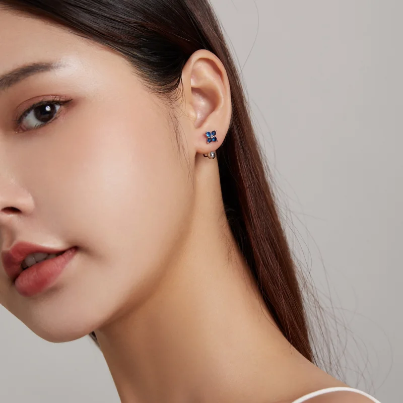 (image for) Pandora Style Four-Petal Flower Stud Earrings - SCE1177-A - View 4