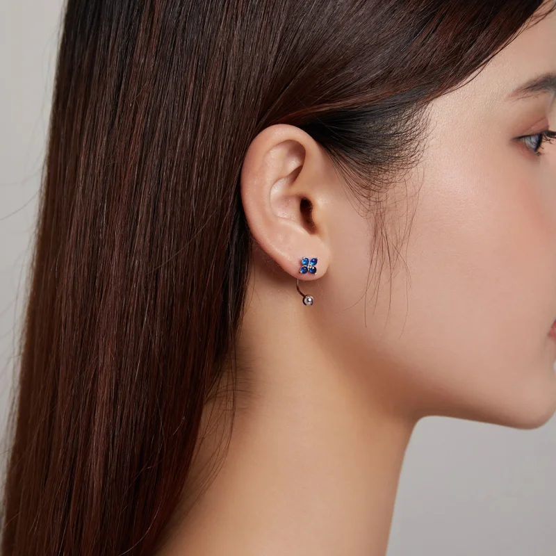 (image for) Pandora Style Four-Petal Flower Stud Earrings - SCE1177-A - View 5