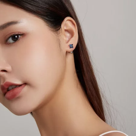 Pandora Style Four-Petal Flower Stud Earrings - SCE1177-A