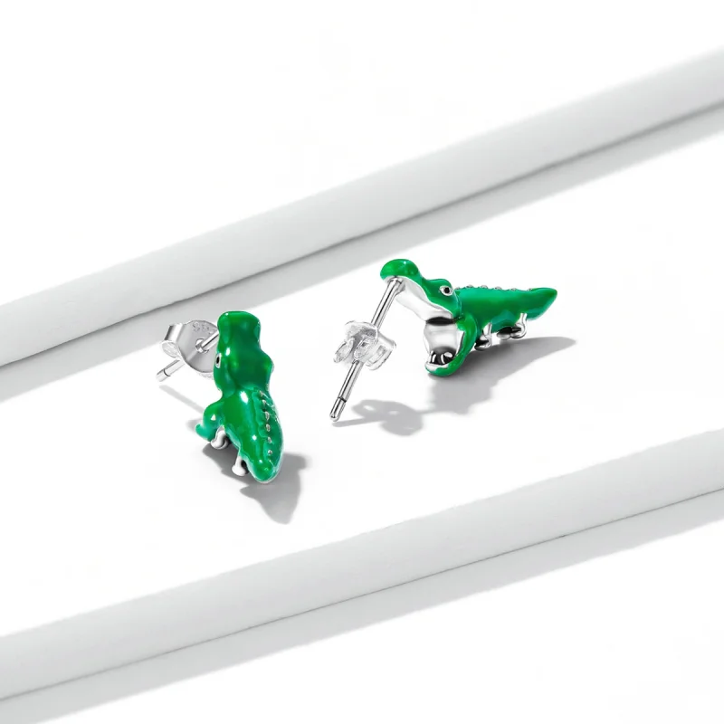 (image for) Pandora Style Funny Little Crocodile Stud Earrings - BSE562 - View 3