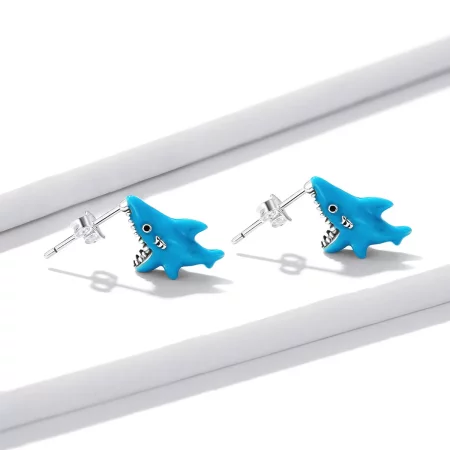 Pandora Style Funny Little Shark Stud Earrings - BSE563