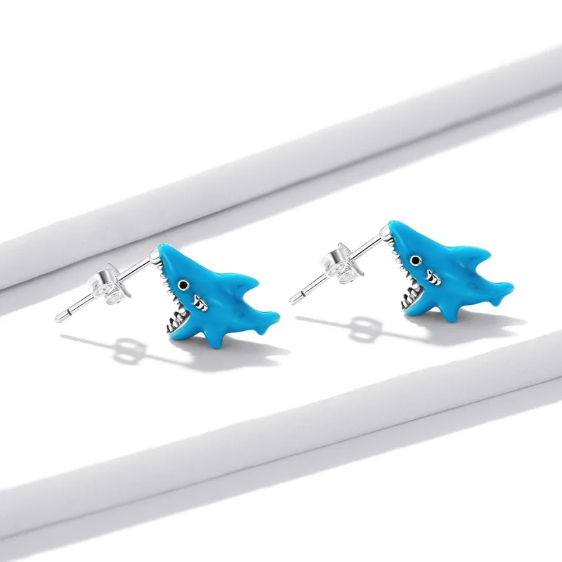 (image for) Pandora Style Funny Little Shark Stud Earrings - BSE563 - View 2