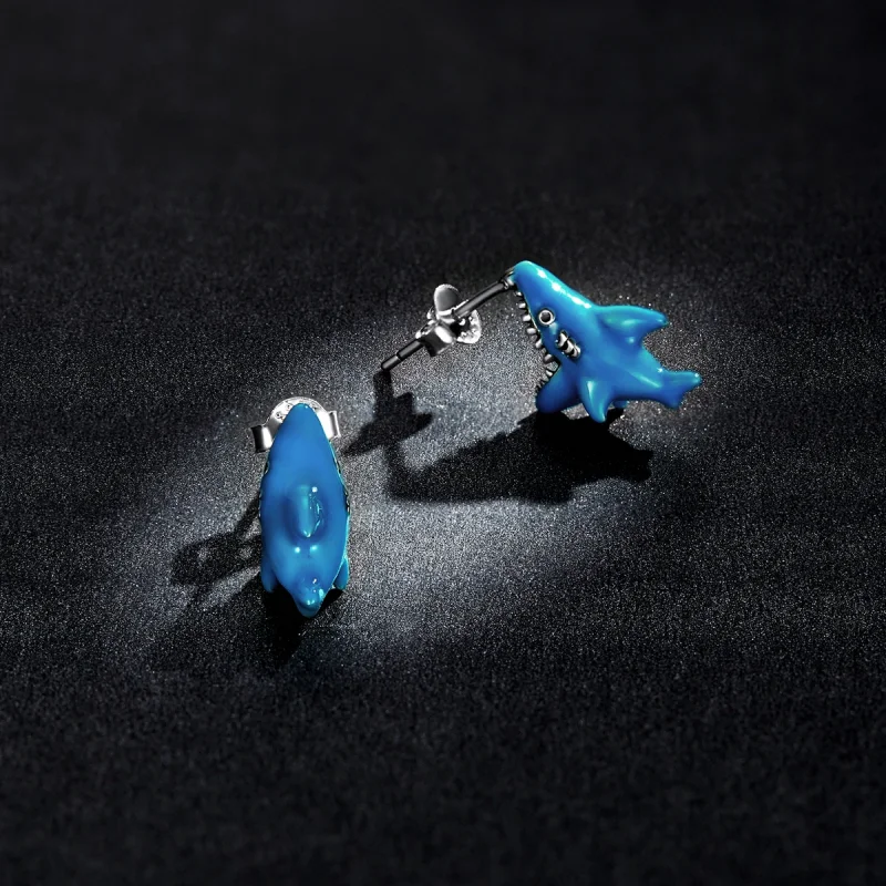 (image for) Pandora Style Funny Little Shark Stud Earrings - BSE563 - View 5