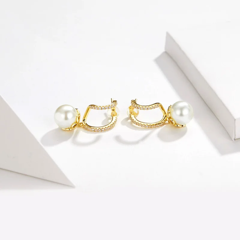 (image for) Pandora Style Gentle Pearl Stud Earrings - BSE151 - View 3