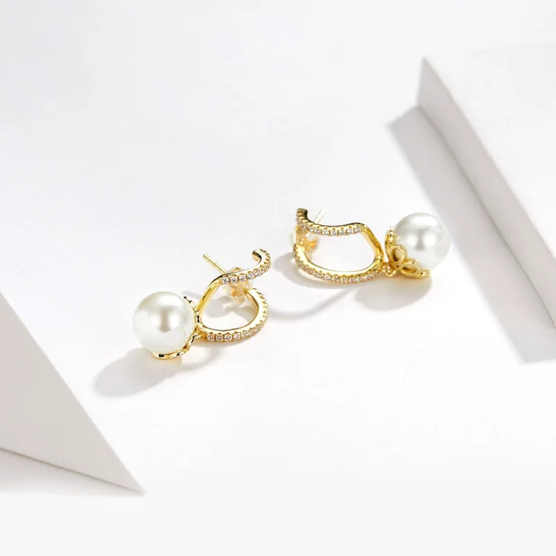 (image for) Pandora Style Gentle Pearl Stud Earrings - BSE151 - View 4