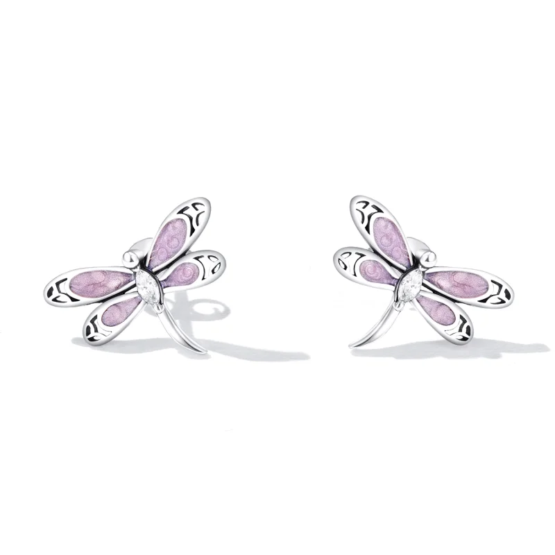 (image for) Pandora Style Girl Pink Dragonfly Stud Earrings - SCE1414 - View 2